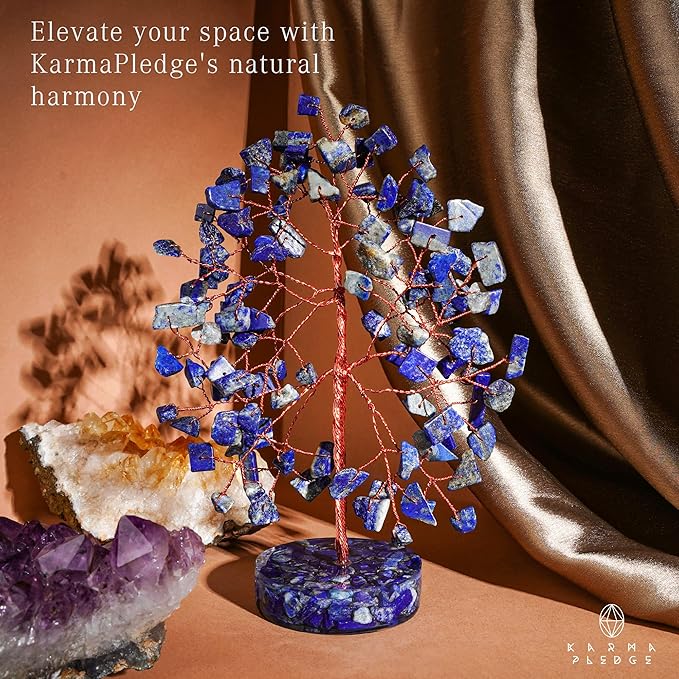 Crystal Tree for Home and Office Decor, Lapis Lazuli Chakra Healing Stones Handmade Feng Shui Bonsai Tree of Life for Positive Energy, Money, Good Luck, Christmas Decor, Birthday Gifts for Women, Mom