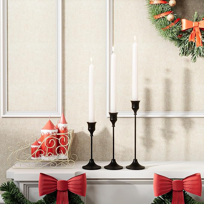 Black Candlestick Holders Taper Candle Holders, Set of 3 Vintage Candle Sticks Holder Decor Used as Fireplace Mantel or Table Centerpieces for Wedding, Dinning, Party
