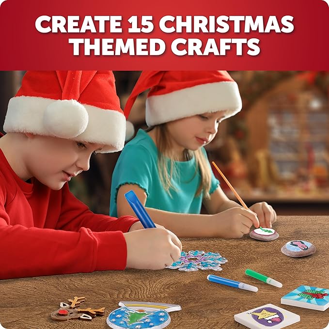 Blue Marble Santa's Christmas Craft Kit for Kids - 15 Magical Christmas Crafts for Kids, Make Suncatchers, Paint Holiday Rocks, Make Magnetic Tile Art & More for Christmas Gifts, Craft Kits