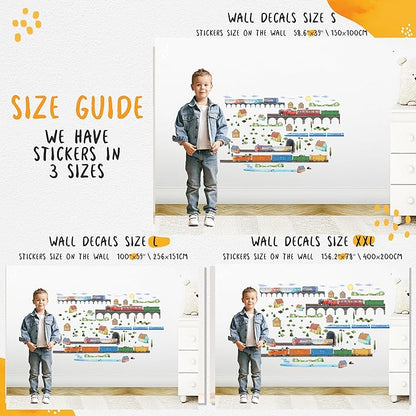 Train Wall Decals for Kids by Lipastick - Educational Railroad Wall Stickers for Boys and Girls - Peel and Stick Locomotive, Carriage, Wagon Wall Decals for Nursery, Playroom, Bedroom Decor -L Size