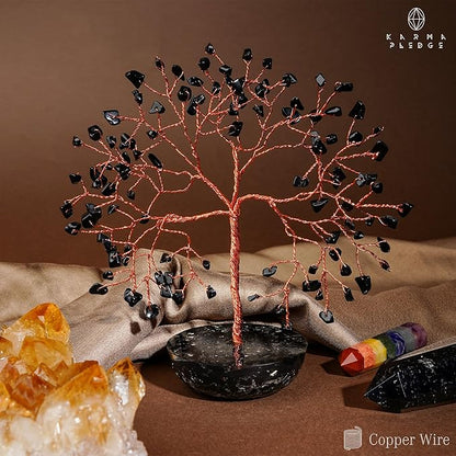 7 Chakra Black Obsidian Crystal Tree of Life Positive Energy & Good Luck, Money, Feng Shui Decor, Home and Office Desk Decoration, Spiritual Gifts for Women, for Dad