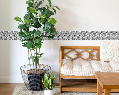 FLFK Wallpaper Border - Black and White Peel and Stick Wall Borders Decal Trim Geometric Pattern 8" x 240"