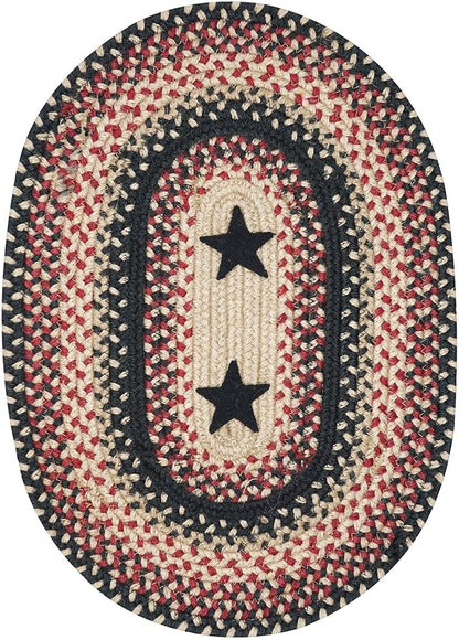 Homespice Primitive Star Gloucester Jute Braided Placemats, Warm Primitive Decor, Set of 4, Black and Red 13x19 Oval Table Mats - Vibrant Colors, Durable, Easy to Clean and Protects Furniture