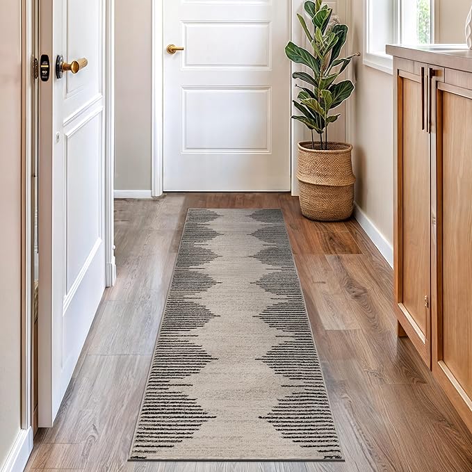 Rugshop Bohemian Stripe Stain Resistant High Traffic Living Room Kitchen Bedroom Dining Home Office Area Rug 2' x 7' Cream