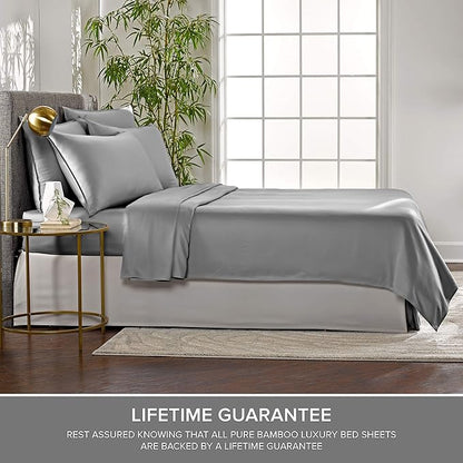 Pure Bamboo Twin XL Sheets, Genuine 100% Organic Viscose Derived from Bamboo Bed Sheet Set, Luxuriously Soft & Cooling, Double Stitching, 2 Year Quality Promise (Twin XL, Stone Grey)