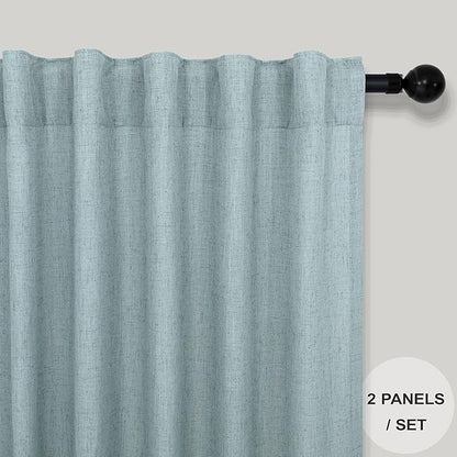 Teal Curtains 54 Inch Length for Master Bedroom 2 Panels Back Tab Pocket Blue Green Linen Semi Sheer Mist Seafoam Curtains for Living Room Summer Cabin Coastal Beach Decor Dusty Aqua Sea Green 52x54