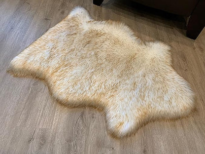 LAMBZY Faux Sheepskin Super Soft Hypoallergenic Silky Shag Rug for Living Room, Kids Room, Sofa (Single 2'x3', White/Brown Tips)