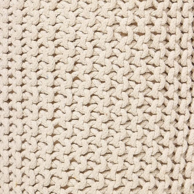 REDEARTH · Cylindrical Hand Knitted Pouf - Foot Stool Ottoman - Cord Boho Pouffe - Cotton Round Poof for Home Decor - Living Room - Nursery - Bedroom - Patio (16" x 16" x 16") - Ivory, Set of 2