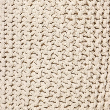 REDEARTH · Cylindrical Hand Knitted Pouf - Foot Stool Ottoman - Cord Boho Pouffe - Cotton Round Poof for Home Decor - Living Room - Nursery - Bedroom - Patio (16" x 16" x 16") - Ivory, Set of 2