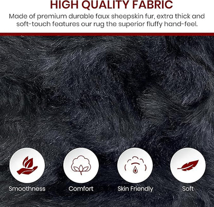 Free Shape Luxury Soft Fluffy Shag Area Rug Single and a Half 2'x4', 60x120cm - Vegan Fur Ultra Soft Indoor Carpet Nursery Rugs for Bedroom Home Decor, Black