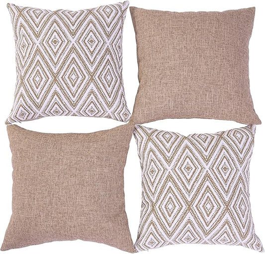 HPUK Decorative Throw Pillow Covers Set of 4 Couch Pillows Linen Cushion Cover for Couch Sofa Living Room, 18"x18" inches, Light Brown