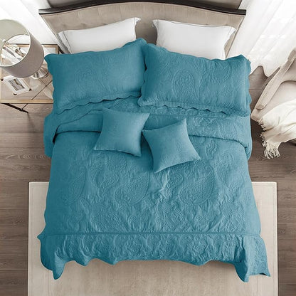HZ & HY Oversized King Bedspread, Quilted Coverlet Bedding Set, Lightweight Thin Comforter, Reversible, Luxurious, 5 Piece, 100% Microfiber, Blue