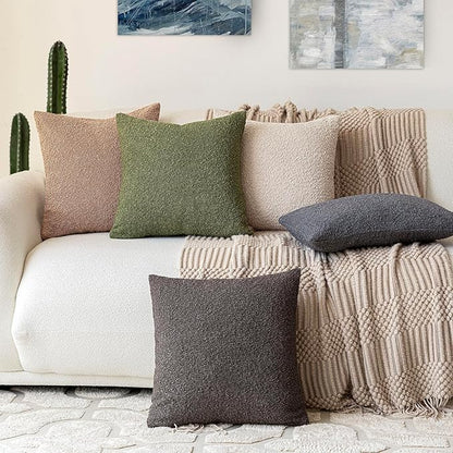 Foindtower Textured Boucle Throw Pillow Covers Accent Solid Pillow Cases Cozy Soft Decorative Couch Cushion Case for Chair Sofa Bedroom Living Room Home Decor, 20 x 20 Inch,Green
