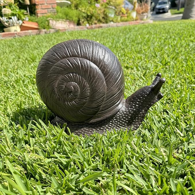 Cast Iron Snail Sculpture (8.1" Tall) - Rust Brown Unique Garden and Indoor/Outdoor Decorative Ornament Statue HC8431