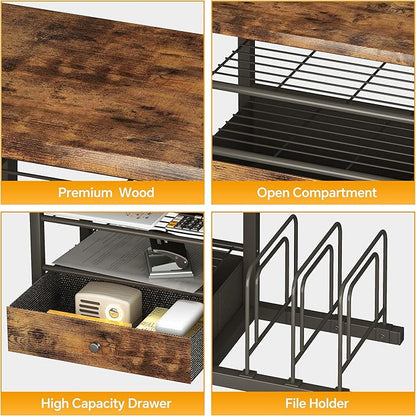 Wood Desk Organizer with Drawers, Desk File Organizer with 3 Vertical File Holders, File Shelf,Storage for Mail, Supplies,Classroom Organization