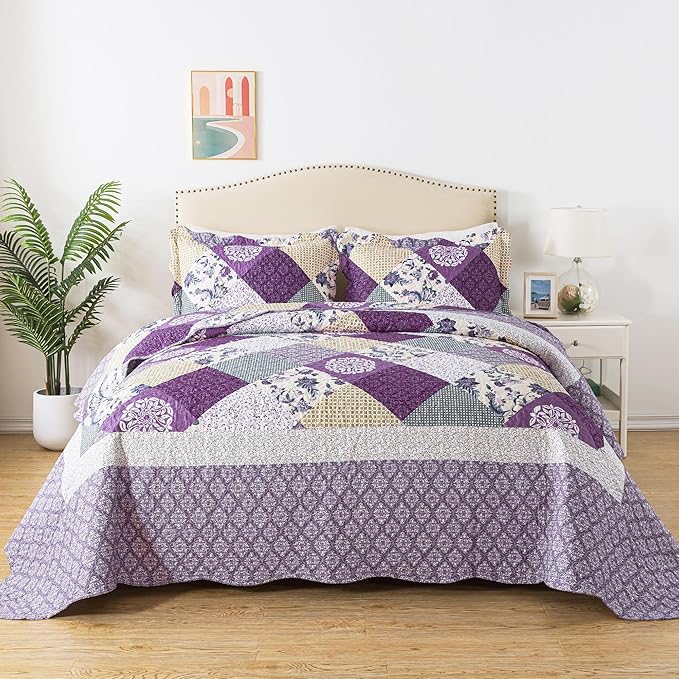 HoneiLife Oversized King Bedspreads 120x120-3 Pcs California King Quilt, Extra Large Quilt Sets Oversized King Quilts,Rustic Bedding Sets King Size,Lightweight Coverlet Microfiber Bed Quilts