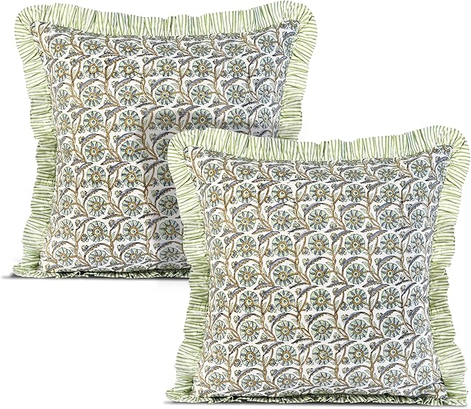 Ridhi Bloom Bubbles Modern Farmhouse Pillow 20x20 Cotton Throw Pillow Covers Set of 2 Cushion Covers with Ruffle for Couch Sofa Bed Living Room Home Decor for Christmas, Thanksgiving