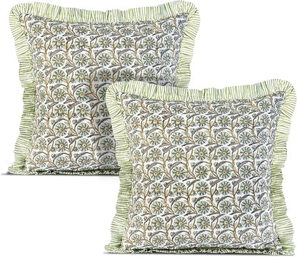 Ridhi Bloom Bubbles Modern Farmhouse Pillow 20x20 Cotton Throw Pillow Covers Set of 2 Cushion Covers with Ruffle for Couch Sofa Bed Living Room Home Decor for Christmas, Thanksgiving