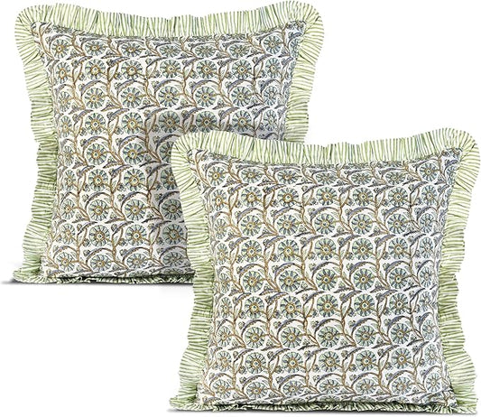 Ridhi Bloom Bubbles Modern Farmhouse Pillow 24x24 Cotton Throw Pillow Covers Set of 2 Cushion Covers with Ruffle for Couch Sofa Bed Living Room Home Decor for Christmas, Thanksgiving