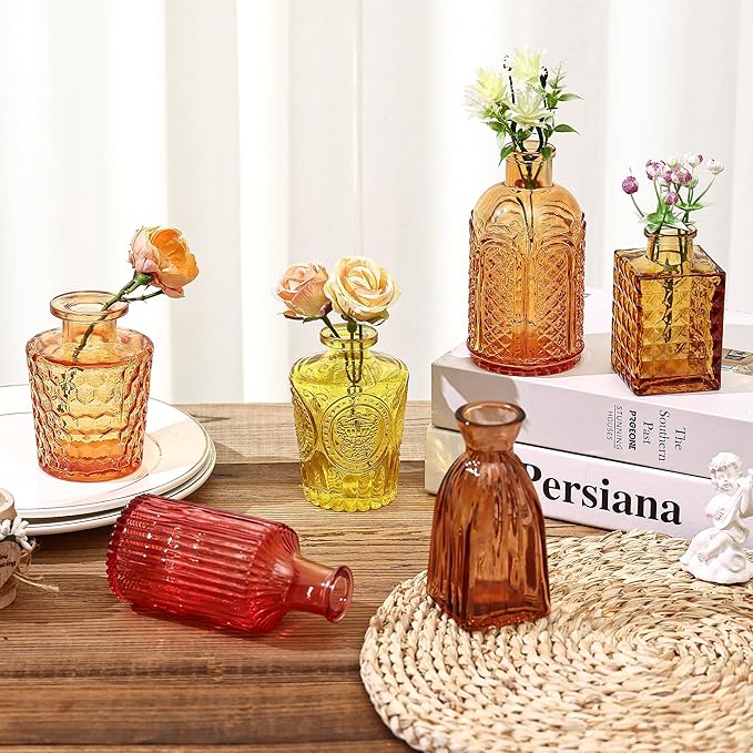30 Pcs Colored Bud Vase Set,Vintage Glass Vases for Flower Centerpieces Wedding & Party Decor,Home Table Decorations,Bud Vases in Bulk for Housewarming