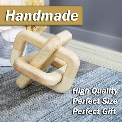 Wood Knot Home Decorations - Handmade Wood Chain Link Decor for Living Room, Farmhouse, Entry, Shelf, Coffee Table