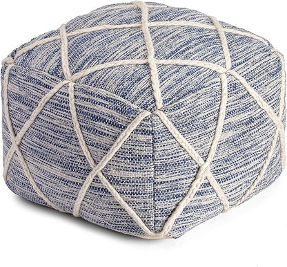 Anji Mountain 100% Handmade & Handcrafted Comfortable Home Décor Pouf Ottoman Footrest for Living Room, Bedroom, Nursery, Kidsroom, Patio Furniture - (22" x 22" x 16"- Ivory,Blue)