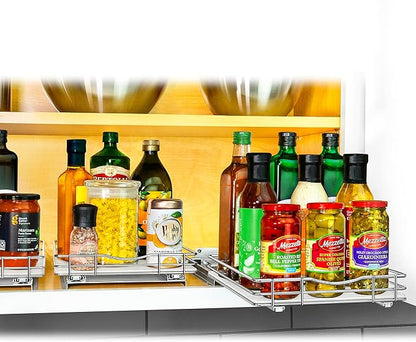 LYNK PROFESSIONAL® Pull Out Spice Rack Organizer for Inside Kitchen Cabinets - 10-3/8 inch Wide - Slide Out Drawer – Chrome Sliding Spice Cabinet Organization Shelf Racks - 1 Tier