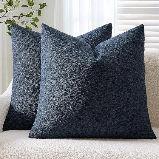 ANRODUO Pack of 2 Textured Boucle Throw Pillow Covers Soft Navy Blue Decorative Accent Solid Pillow Cases Cozy Modern Couch Cushion Case for Chair Sofa Bedroom Living Room Home Decor, 20 x 20 Inch