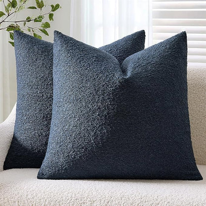 ANRODUO Pack of 2 Textured Boucle Throw Pillow Covers Soft Navy Blue Decorative Accent Solid Pillow Cases Cozy Modern Couch Cushion Case for Chair Sofa Bedroom Living Room Home Decor, 18 x 18 Inch