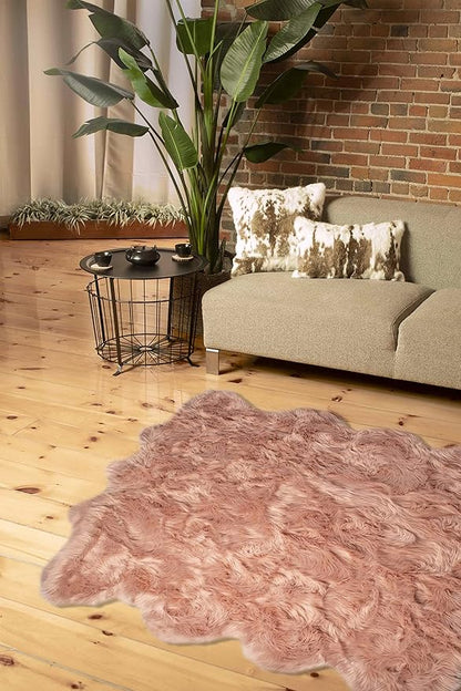 Luxe Gordon Faux Fur Rug with Soft and Fluffy Pile | Machine Washable Living Room Rug with Anti-Slip Backing | Cruelty-Free Area Rugs for Office or Bedroom, Dusty Rose, 6 ft x 6 ft