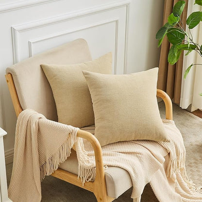 GAWAMAY Decorative Square Throw Pillow Covers 18"x18" Inch Set of 2, Super Soft Chenille Pillows Cover Fall Pillowcase for Living Room Bedroom Sofa Couch Cushion Cover Khaki 45x45cm (No Insert)