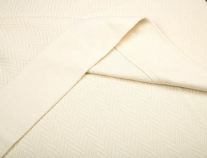 Threadmill Vanilla Cream 100% Combed Cotton King Size Blanket, All-Season Soft Breathable Light Weight Herringbone Throw