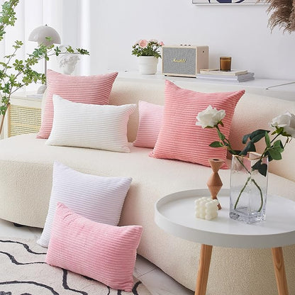 Home Brilliant Pink Euro Shams 26x26 Pillow Covers Set of 2 Striped Velvet Supersoft Pillow Covers for Girl Dorm Sofa, 26 x 26 inch, Coral