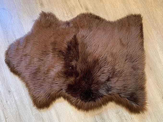 LAMBZY Faux Sheepskin Super Soft Hypoallergenic Silky Shag Rug for Living Room, Kids Room, Sofa (Single 2'x3', Brown)