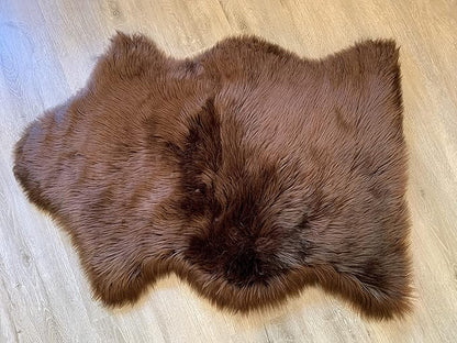 LAMBZY Faux Sheepskin Super Soft Hypoallergenic Silky Shag Rug for Living Room, Kids Room, Sofa (Single 2'x3', Brown)
