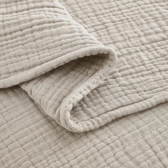 100% Cotton Muslin Queen Blanket (90" x 90") – A Luxuriously Soft, 4-Layer Lightweight and Breathable Gauze Blanket, Perfect for Year-Round use on beds, couches (Khaki, Queen)