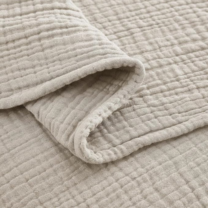 100% Cotton Muslin Queen Blanket (90" x 90") – A Luxuriously Soft, 4-Layer Lightweight and Breathable Gauze Blanket, Perfect for Year-Round use on beds, couches (Khaki, Queen)
