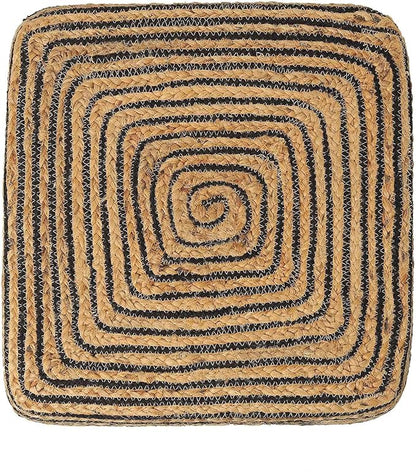 REDEARTH · Cube Pouf Foot Stool Ottoman - Jute Braided Pouffe Poof Accent Sitting Footrest for The Living Room, Bedroom, Nursery, Patio, Lounge 50% Jute 50% Cotton (14.5”X14.5”X16”; Natural Black)