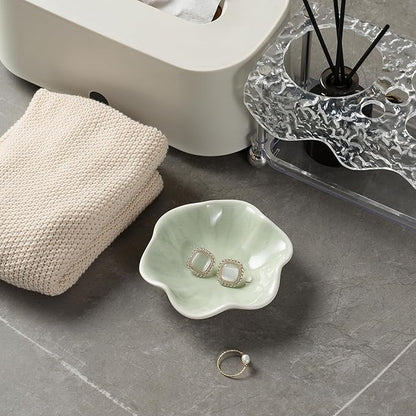 Ceramic Trinket Dish, Ring Tray, Decorative Jewelry Dish for Earrings Necklaces Watch Keys Women (Green Leaf)