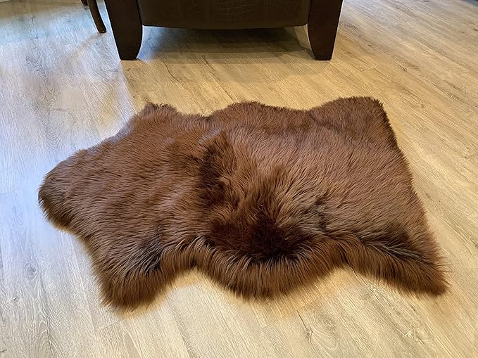 LAMBZY Faux Sheepskin Super Soft Hypoallergenic Silky Shag Rug for Living Room, Kids Room, Sofa (Single 2'x3', Brown)
