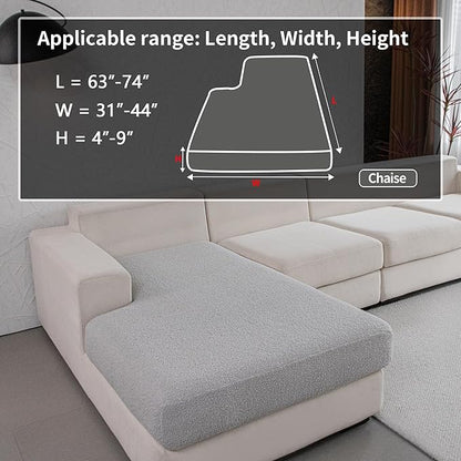 Couch Cushion Covers for Sectional Sofa, Stretch Soft Sofa Slipcovers Washable Wear-Resistant Universal Furniture Protector for Living Room(1 Piece Chaise Cover, Light Gray)