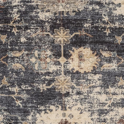 LR Home Vintage Floral Square Indoor Medium Pouf Ottoman, Navy Blue/Beige | Hand-Made Distressed Floral Pouf for Home Decor | 18 x 18 x 18 Stuffed Ottoman for Bedroom & Living Room Seating