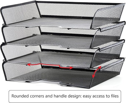 4 Tier Mesh Stackable File Trays Letter Trays,Office Paper Organizer for Desk,File Organizers and Storage,Black