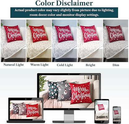 PAVILIA Holiday Throw Pillow Covers 20x20 Set of 2, Decorative Pillow Cases Bed Sofa Couch, Winter Accent Decor Cushion Bedroom Living Room, Velvet Square Euro Sham Covers, Merry Christmas Text Red