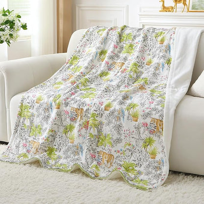Viviland Fleece Throw Blanket Reversible Muslin Blankets, Soft Throw Blanket for Couch and Bed, Breathable Quilt Bedspread, Gauze Bedding for Adults, Large 50x70 inch, Tiger Yanina