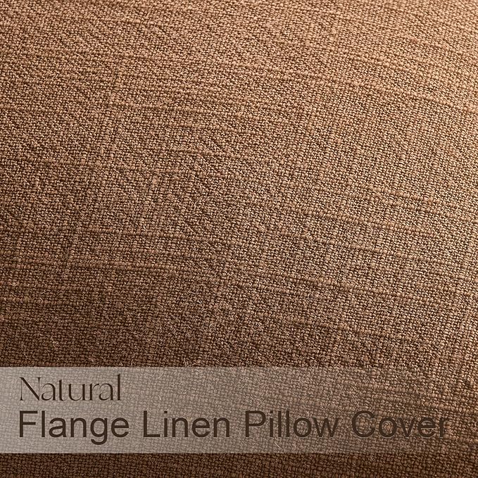 Decorative Throw Pillow Covers Neutral Brown Linen Flange Fall Farmhouse Throw Pillows for Couch Pack of 4 Rustic Cushion Covers for Couch LivingRoom Bed and Balcony Home Decor 20x20 Inch