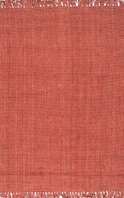nuLOOM 8x10 Daniela Jute Tassel Hand Woven Area Rug, Brick, Solid Chunky Farmhouse Design, Natural Fiber, For Bedroom, Dining Room, Living Room, Hallway, Office, Entryway