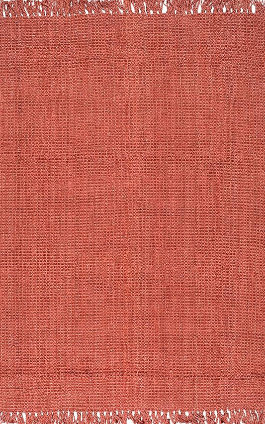 Nuloom Daniela Brick, 3' x 5', Handmade, Jute, Tassel, Soft and Textured, High Traffic, Stain Resistant, Easy Clean, Durable Area Rug for Bedroom, Living Room, Dining Space, Foyer, Entryway