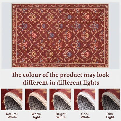 Tangsoo 5x7 Washable Area Rug, Non Slip Red Floral Indoor Rug, Soft Low Pile Floor Carpet for Living Room, Bedroom, Dining Room, Pet & Child Friendly Room Decor, Easy to Clean