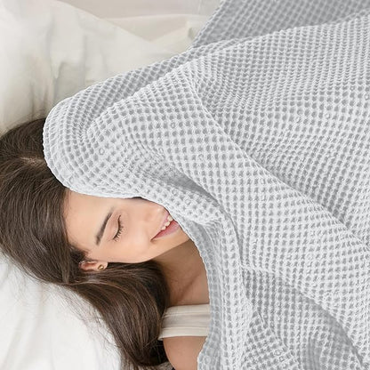 100% Cotton Waffle Blankets for Bed - King (104" x 90") Lightweight, Breathable and Soft, Waffle Weave Blanket for All-Season - Summer, Spring, Winter (White)